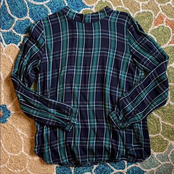 LOFT Tops - Loft green plaid button back high neck blouse